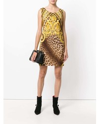 Robe fourreau imprimée léopard marron Versace Vintage