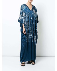 Robe longue à fleurs bleu marine Josie Natori