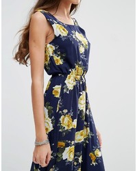 Robe longue à fleurs bleu marine