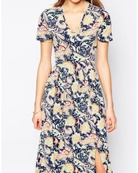 Robe longue à fleurs bleu marine Club L