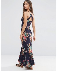 Robe longue à fleurs bleu marine Asos