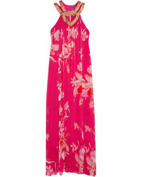 Robe longue à fleurs fuchsia