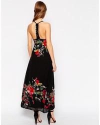 Robe longue à fleurs noire Jarlo