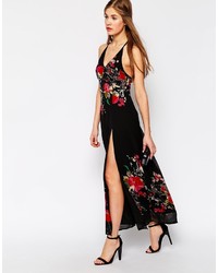 Robe longue à fleurs noire Jarlo