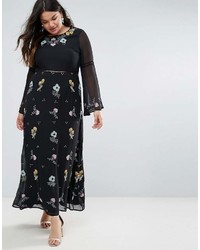 Robe longue à fleurs noire