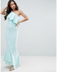 Robe longue à volants bleu clair