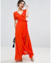 Robe longue à volants orange Asos