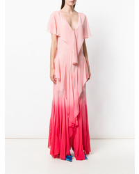 Robe longue à volants rose ATTICO