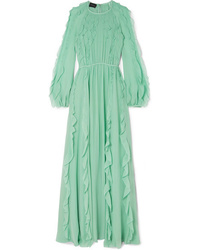 Robe longue à volants vert menthe