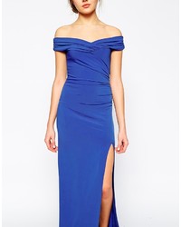 Robe longue bleue Bardot