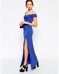 Robe longue bleue Bardot