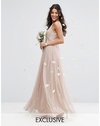 Robe longue de tulle rose