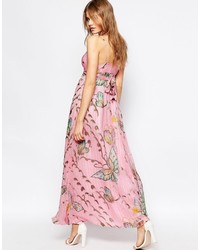 Robe longue en chiffon à fleurs rose
