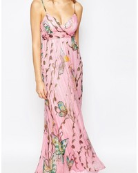 Robe longue en chiffon à fleurs rose