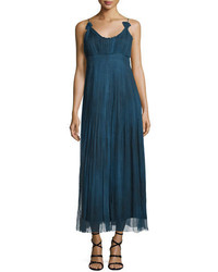 Robe longue en chiffon bleu marine