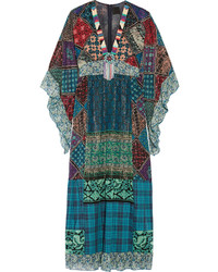 Robe longue en chiffon ornée bleu canard Anna Sui