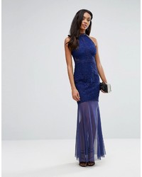 Robe longue en crochet bleu marine Lipsy