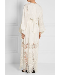 Robe longue en crochet brodée blanche Anna Sui