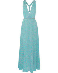 Robe longue en crochet turquoise