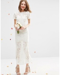 Robe longue en dentelle beige Asos