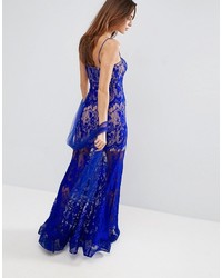 Robe longue en dentelle bleue Forever Unique