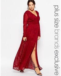 Robe longue en dentelle fendue rouge