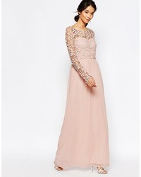 Robe longue en dentelle rose Club L