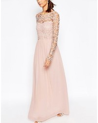 Robe longue en dentelle rose Club L