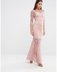 Robe longue en dentelle rose Club L