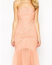 Robe longue en dentelle rose