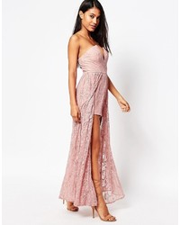 Robe longue en dentelle rose