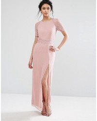 Robe longue en dentelle rose Elise Ryan