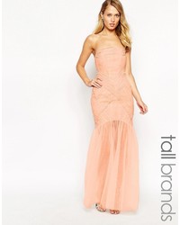 Robe longue en dentelle rose