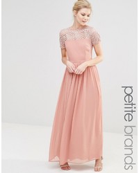 Robe longue en dentelle rose