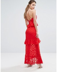 Robe longue en dentelle rouge