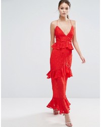 Robe longue en dentelle rouge