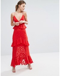 Robe longue en dentelle rouge