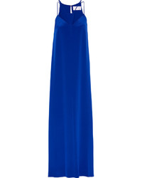 Robe longue en soie découpée bleue