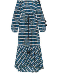 Robe longue en soie imprimée bleu marine Figue