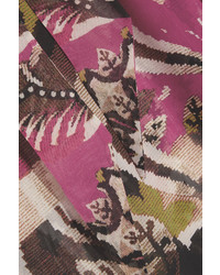 Robe longue en soie imprimée fuchsia Roberto Cavalli