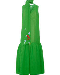 Robe longue en soie ornée verte