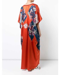 Robe longue en tulle à fleurs orange Josie Natori