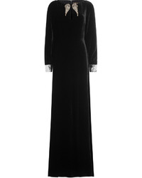 Robe longue en velours ornée noire