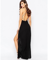 Robe longue fendue noire Jarlo