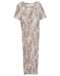 Robe longue imprimée léopard marron clair Mango