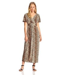 Robe longue imprimée léopard marron