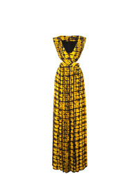 Robe longue imprimée tie-dye jaune