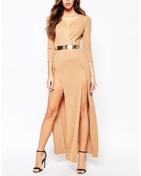 Robe longue marron clair