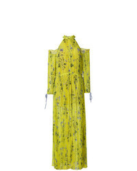 Robe longue plissée chartreuse