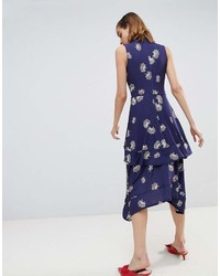 Robe midi à fleurs bleu marine Warehouse